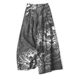 Buddha Stones Cotton Linen Lotus Floral Pattern Women's Elastic Waist Wide Leg Pants With Pockets
