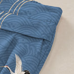 Buddha Stones Cotton Linen Crane Wave Pattern Women's Elastic Waist Wide Leg Pants With Pockets