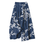 Buddha Stones Cotton Linen White Sakura Branch Pattern Women's Elastic Waist Wide Leg Pants With Pockets