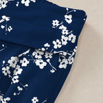 Buddha Stones Cotton Linen White Sakura Branch Pattern Women's Elastic Waist Wide Leg Pants With Pockets