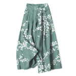 Buddha Stones Cotton Linen White Sakura Branch Pattern Women's Elastic Waist Wide Leg Pants With Pockets
