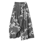Buddha Stones Cotton Linen White Sakura Branch Pattern Women's Elastic Waist Wide Leg Pants With Pockets