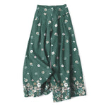 Buddha Stones Cotton Linen Vintage Daisy Floral Pattern Women's Elastic Waist Wide Leg Pants With Pockets