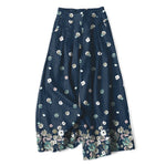 Buddha Stones Cotton Linen Vintage Daisy Floral Pattern Women's Elastic Waist Wide Leg Pants With Pockets