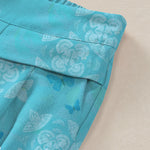 Buddha Stones Cotton Linen Bohemian Floral Gold Butterflies Pattern Women's Elastic Waist Wide Leg Pants With Pockets