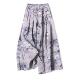 Buddha Stones Cotton Linen Bamboo Leaf Pattern Women's Elastic Waist Wide Leg Pants With Pockets