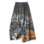 Buddha Stones Cotton Linen Oriental Landscape Pattern Women's Elastic Waist Wide Leg Pants With Pockets