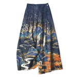Buddha Stones Cotton Linen Oriental Landscape Pattern Women's Elastic Waist Wide Leg Pants With Pockets