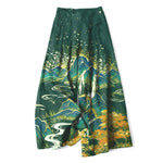 Buddha Stones Cotton Linen Oriental Landscape Pattern Women's Elastic Waist Wide Leg Pants With Pockets