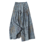Buddha Stones Cotton Linen Vintage Leaf Pattern Women's Elastic Waist Wide Leg Pants With Pockets