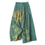 Buddha Stones Cotton Linen Gold Lotus Pattern Women's Elastic Waist Wide Leg Pants With Pockets