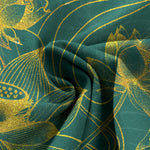 Buddha Stones Cotton Linen Gold Lotus Pattern Women's Elastic Waist Wide Leg Pants With Pockets