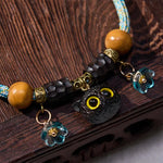 Buddha Stones Plaited String Ebony Wood Cat Head Peace Adjustable Cats Pet Collar