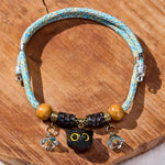Buddha Stones Plaited String Ebony Wood Cat Head Peace Adjustable Cats Pet Collar