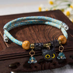 Buddha Stones Plaited String Ebony Wood Cat Head Peace Adjustable Cats Pet Collar