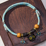 Buddha Stones Plaited String Ebony Wood Cat Head Peace Adjustable Cats Pet Collar
