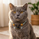 Buddha Stones Plaited String Ebony Wood Cat Head Peace Adjustable Cats Pet Collar