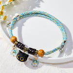 Buddha Stones Plaited String Ebony Wood Cat Head Peace Adjustable Cats Pet Collar