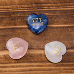 Buddha Stones "Step Into Luck and Wisdom" 777 Angel Number Heart-Shaped Enlightenment Crystal Palm Stone Decor Includes Gift Message Card