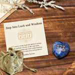 Buddha Stones "Step Into Luck and Wisdom" 777 Angel Number Heart-Shaped Enlightenment Crystal Palm Stone Decor Includes Gift Message Card