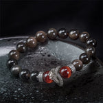 Buddha Stones Natural Silver Sheen Obsidian Red Tiger Eye Bead Success Bracelet
