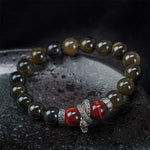 Buddha Stones Natural Silver Sheen Obsidian Red Tiger Eye Bead Success Bracelet
