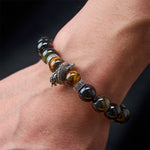 Buddha Stones Natural Silver Sheen Obsidian Red Tiger Eye Bead Success Bracelet