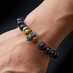 Buddha Stones Natural Silver Sheen Obsidian Red Tiger Eye Bead Success Bracelet