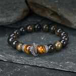 Buddha Stones Natural Silver Sheen Obsidian Red Tiger Eye Bead Success Bracelet