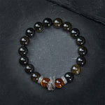 Buddha Stones Natural Silver Sheen Obsidian Red Tiger Eye Bead Success Bracelet
