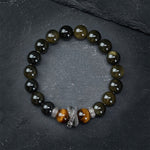 Buddha Stones Natural Silver Sheen Obsidian Red Tiger Eye Bead Success Bracelet