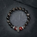 Buddha Stones Natural Silver Sheen Obsidian Red Tiger Eye Bead Success Bracelet