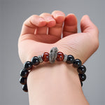 Buddha Stones Natural Silver Sheen Obsidian Red Tiger Eye Bead Success Bracelet