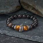 Buddha Stones Natural Silver Sheen Obsidian Red Tiger Eye Bead Success Bracelet