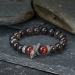 Buddha Stones Natural Silver Sheen Obsidian Red Tiger Eye Bead Success Bracelet
