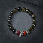Buddha Stones Natural Silver Sheen Obsidian Red Tiger Eye Bead Success Bracelet