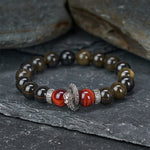Buddha Stones Natural Silver Sheen Obsidian Red Tiger Eye Bead Success Bracelet