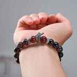 Buddha Stones Natural Silver Sheen Obsidian Red Tiger Eye Bead Success Bracelet