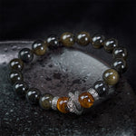 Buddha Stones Natural Silver Sheen Obsidian Red Tiger Eye Bead Success Bracelet