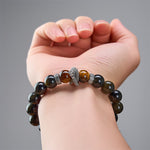 Buddha Stones Natural Silver Sheen Obsidian Red Tiger Eye Bead Success Bracelet