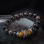 Buddha Stones Natural Silver Sheen Obsidian Red Tiger Eye Bead Success Bracelet