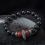 Buddha Stones Natural Silver Sheen Obsidian Red Tiger Eye Bead Success Bracelet