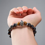 Buddha Stones Natural Silver Sheen Obsidian Red Tiger Eye Bead Success Bracelet