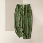 Buddha Stones Pure Cotton Bohemian Floral Pattern Women's Elastic Waist Pants With Pockets