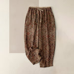 Buddha Stones Pure Cotton Bohemian Floral Pattern Women's Elastic Waist Pants With Pockets