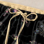 Buddha Stones Pure Cotton Vintage Floral Butterfly Pattern Women's Elastic Waist Pants With Pockets