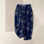 Buddha Stones Pure Cotton Vintage Floral Butterfly Pattern Women's Elastic Waist Pants With Pockets