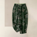 Buddha Stones Pure Cotton Vintage Floral Butterfly Pattern Women's Elastic Waist Pants With Pockets