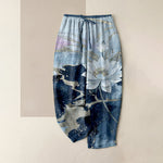 Buddha Stones Pure Cotton Lotus Ink Wash Pattern Women's Elastic Waist Pants With Pockets