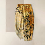Buddha Stones Pure Cotton Ink Bamboo Pattern Women's Elastic Waist Pants With Pockets